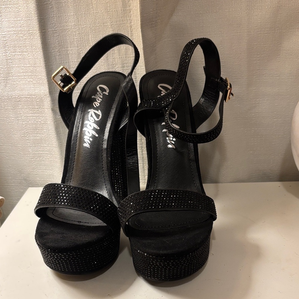 Cape Robbin Black Rhinestone Platform Heels